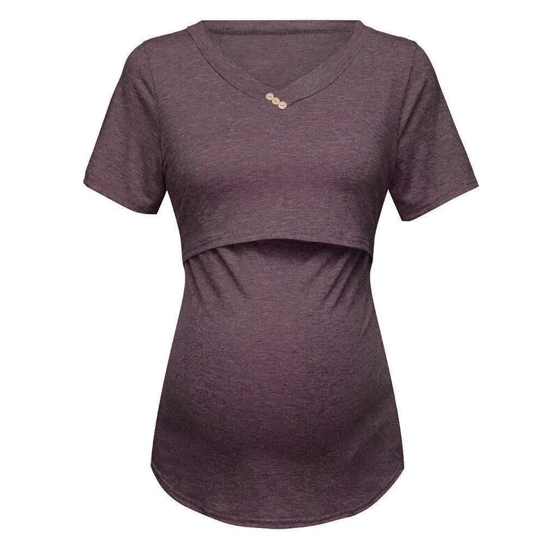 Women's Short Sleeve Pure Colour Tops Breastfeeding Nusring Maternity Clothes pregnant blouse maternity clothes summer New