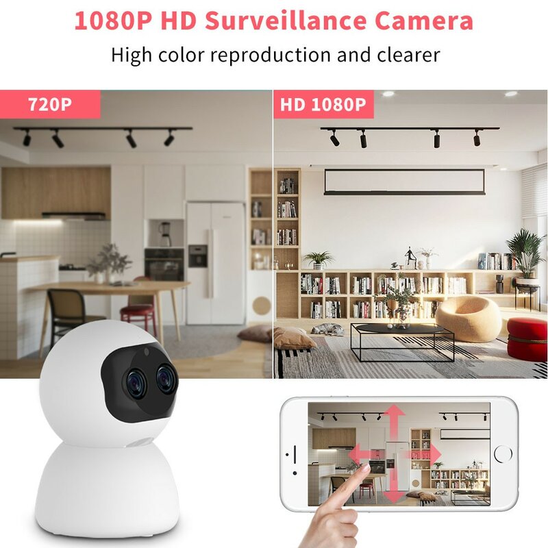 Dual Lens Wifi Camera HD 1080P 8XP Zoom IP Camera Indoor PTZ Auto Tracking Camera Cloud Storage CCTV Security Dome Baby Monitor