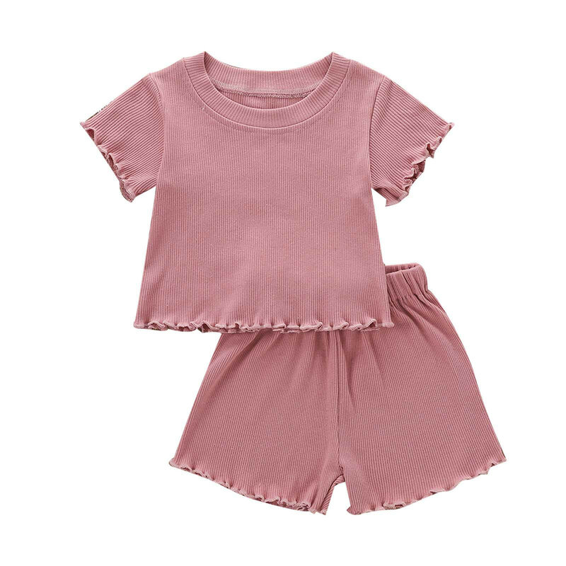 Детская одежда комплект одежды для девочек, с принтом 6Months-4Years летний комплект одежды для маленьких девочек, однотонный Цвет топ с короткими...
