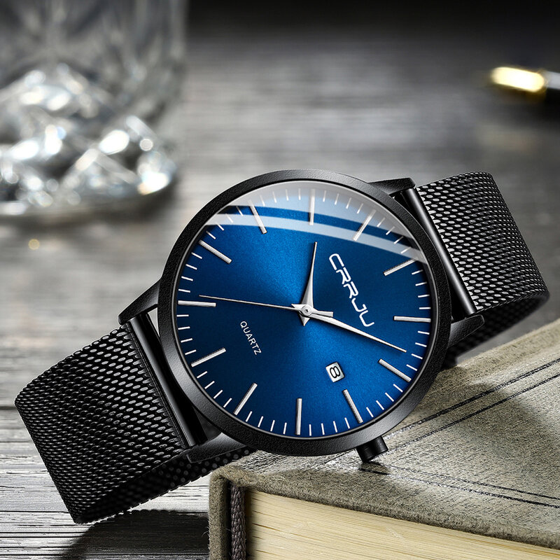 2021 nova crrju ultra-fino relógio masculino moda marca de luxo japão movimento data relógios esporte à prova dwaterproof água quartzo masculino relógio