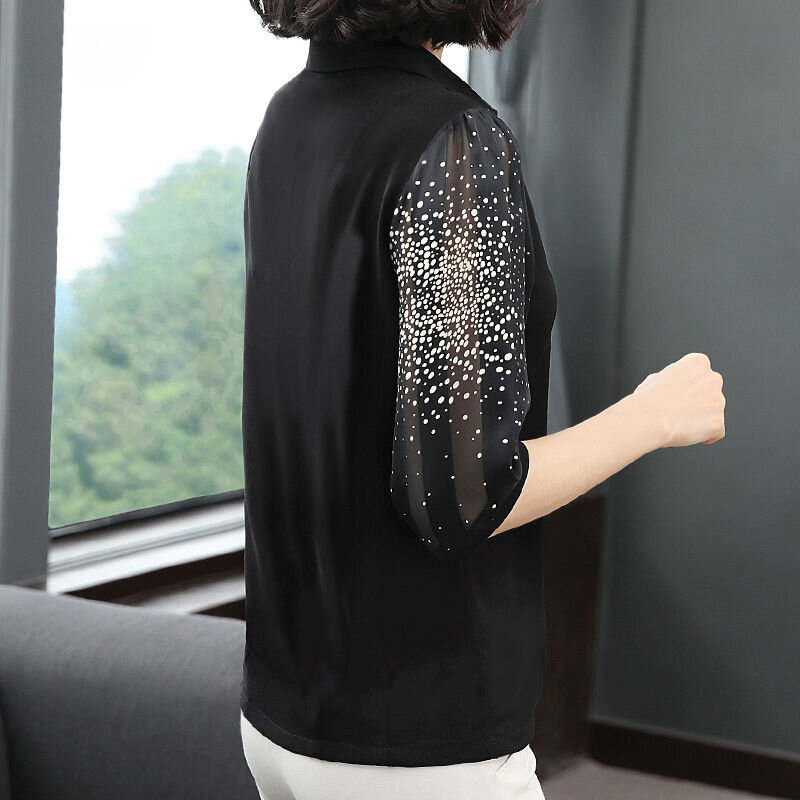 Blusa informal de chifón para primavera y verano, camisa con cuello vuelto para mujer, 2021