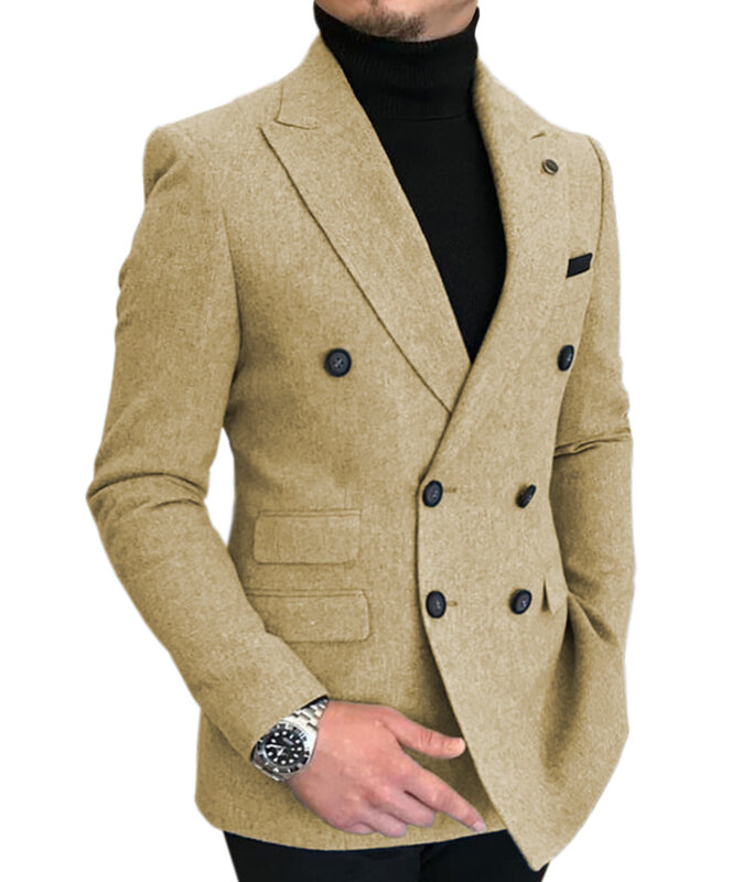 Ternos de lã masculina formal bussiness jaqueta prom smoking uma peça duplo breasted estampado blazer para padrinhos de casamento