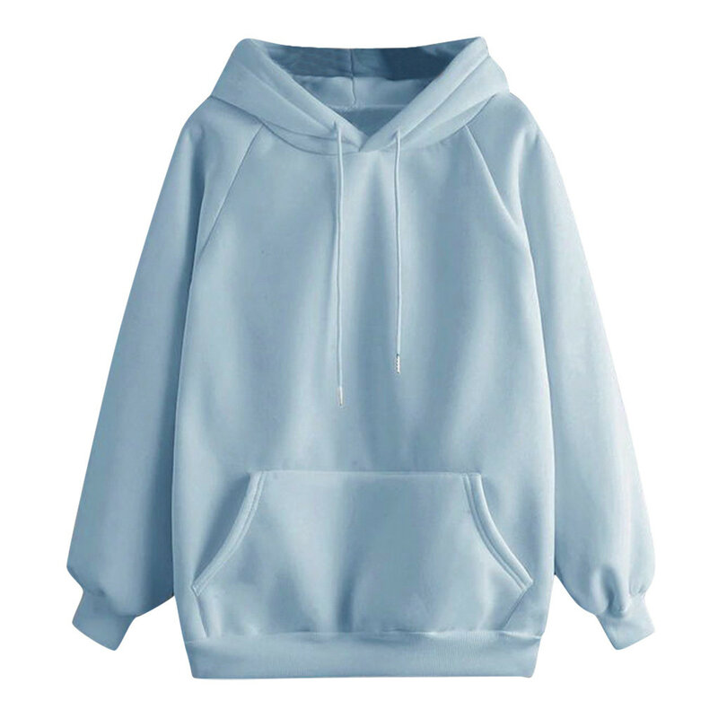 Women's Casual Solid Color Hooded Pocket Long Sleeve Pullover Sweatshirt 2021 Autumn Harajuku Korean Худи Худи Оверсайз#P2