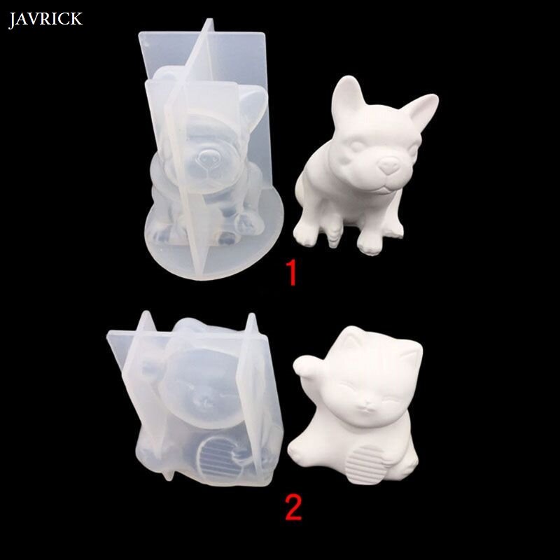 Molde de resina epoxi de cristal de Bulldog 3D, colgante de collar de joyería de gato de la suerte, molde de silicona para manualidades, velas, herramientas de fabricación de jabón