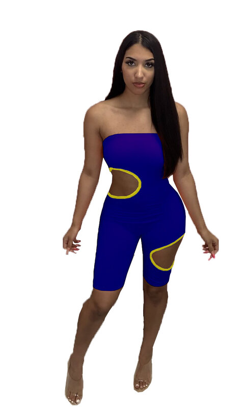 Hoohu-女性のための新しいスタイルの服,カジュアル,十分な,無地,穴の開いた色のジャンプスーツ