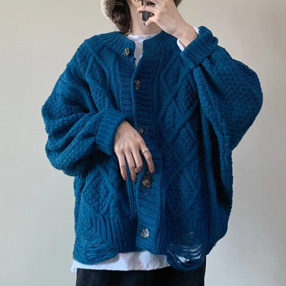Suéter de manga larga para mujer, ropa coreana, suelta, simple, sólido, cuello redondo, versátil, con botonadura única, Primavera, 2021