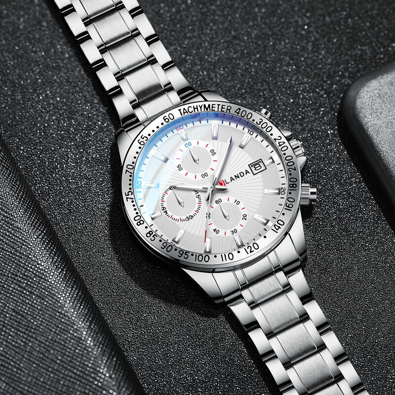 Relógio para homem quartzo relógios de pulso jlanda marca superior luxo aço inoxidável pulseira masculino relógios 2021 militar masculino relógio de pulso