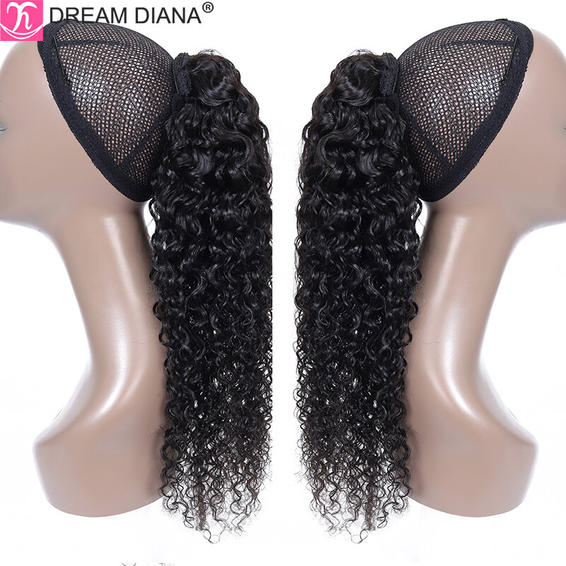 Dreamdian-cabelo remy ondulado com ombré, aplique de cabelo 100% humano, rabo de cavalo, enrolado no cabelo, rabo de cavalo