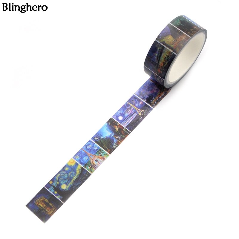 Blinghero Olieverf 15 Mm X 5 M Starry Night Washi Tape Afplakband Stickers Cool Hand Account Tapes Adhesive tape Decals BH0026
