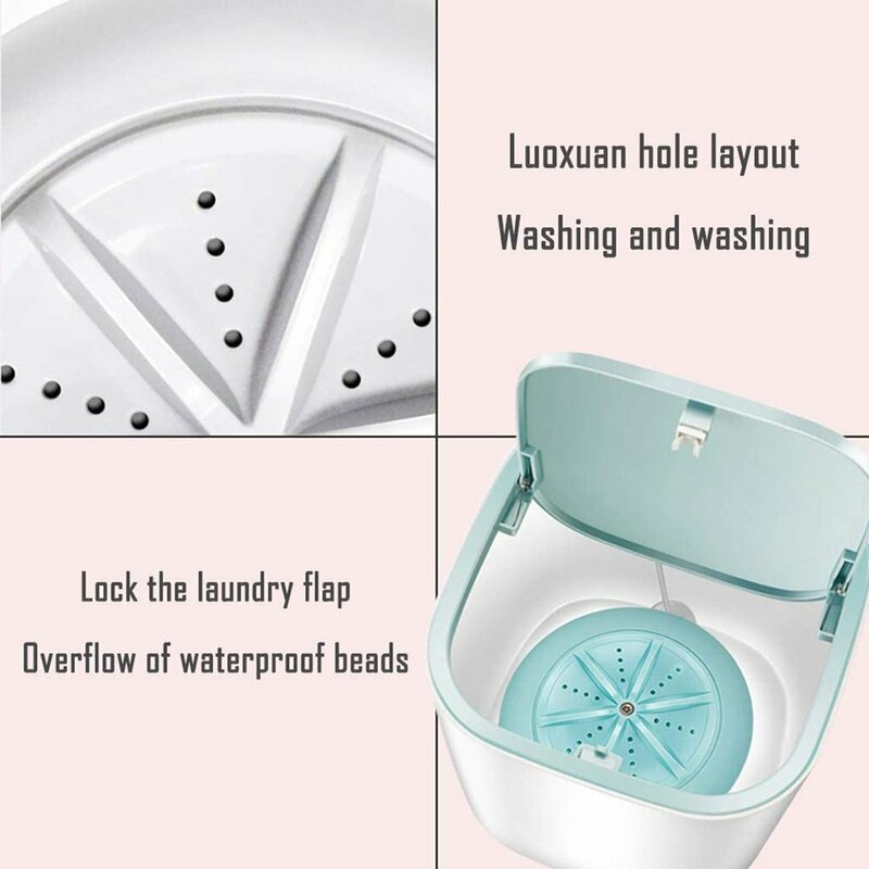 Mini portátil ultra-sônico turbo máquina de lavar roupa com fonte de alimentação usb mini compacto leve lavagem pessoal
