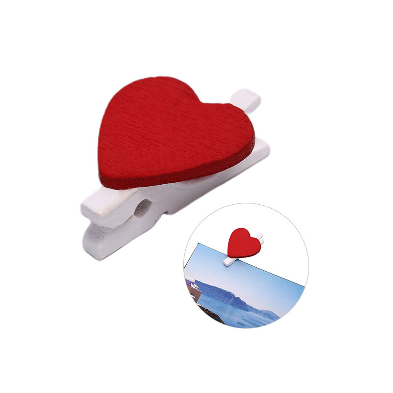Mini Clips de madera con forma de corazón para decoración del hogar, soporte para notas, accesorios de oficina, color rojo, 20 piezas