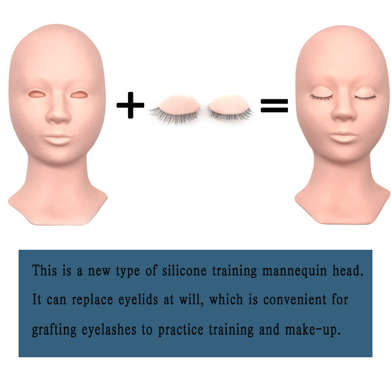 3สีหัวเปลี่ยนเปลือกตาซิลิโคนPracticeขนตาปลอมแต่งหน้าชุดการฝึกอบรมนวดหัว