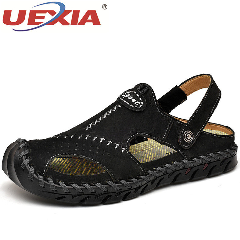 New Big Size 38-48 Leather Men Sandals Summer Quality Beach Slippers Casual Sneakers Outdoor Roman Beach Shoes Handmade Hollow