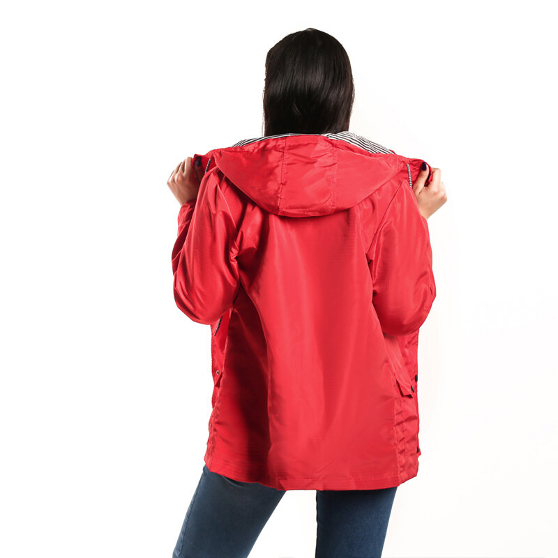 Jaket Luar Ruangan Cepat Kering Wanita Mantel Hujan Musim Gugur Musim Dingin Bertudung Lengan Panjang Wanita Warna Polos Pakaian Luar Hangat Tahan Angin