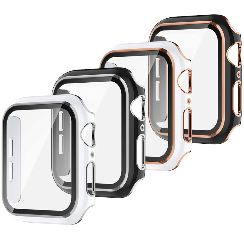 Glas + Cover Voor Apple Watch Case 44Mm 40Mm 42Mm 38Mm Iwatch Serie Se 6 5 4 3 2 Bumper + Screen Protector Apple Watch Accessoires