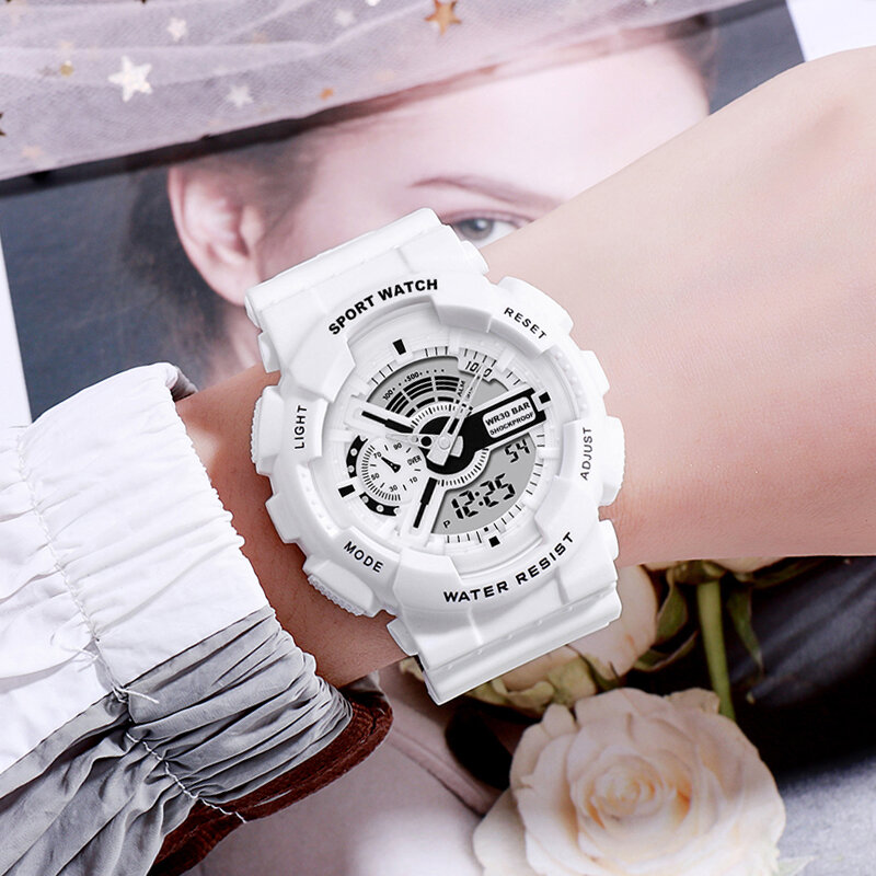 Relojes deportivos para mujer impermeable Shock LED cuarzo Digital Reloj de los hombres relojes de pulsera para mujer blanco militar reloj Relogio femenino