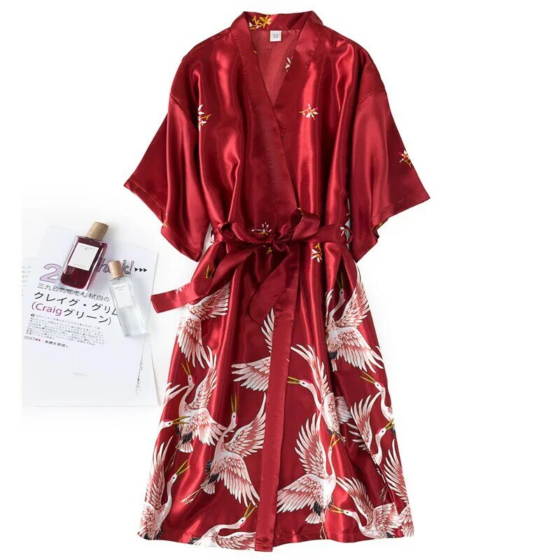 Халат-кимоно Женский атласный, модный пикантный пеньюар из искусственного шелка, ночная рубашка для невесты, одежда для сна