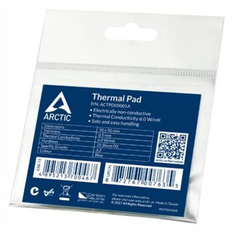 Ártico almofada térmica 6.0 w/mk 0.5mm 1.0mm 1.5mm tapete térmico 50x50mm 145x145mm alta eficiência da condutividade térmica