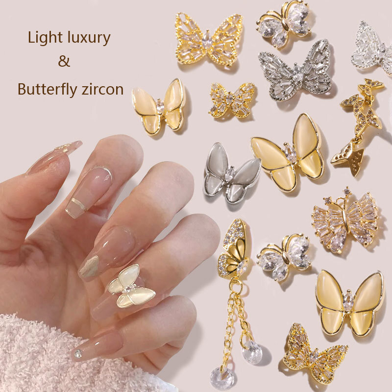 1Pcs 3D Aurora Boor Strik Nail Rhinestone Butterfly Nail Kristallen Zirkoon Legering Shining Diy Nail Decor Sieraden Accessoire
