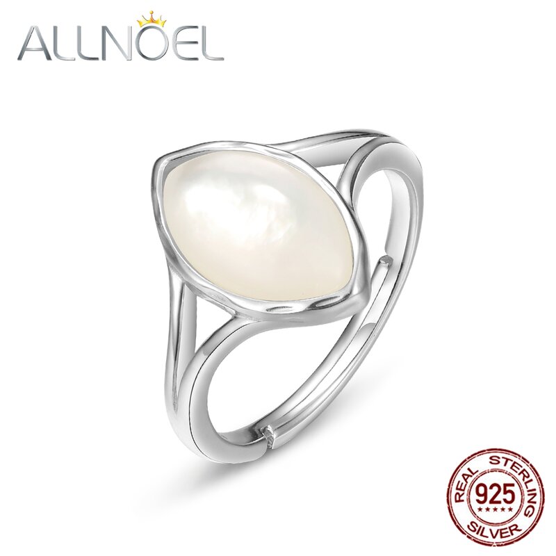ALLNOEL stałe 925 Sterling Silver regulowany pierścień biały Shell kobiet pierścień ślub kreatywny projektant biżuteria proste Style nowy
