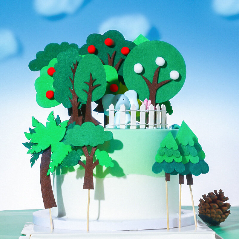 Forest Department Apple Tree Green Cake Decoration Felt Small Tree Cake Topper Wedding Happy Birthday Party Cake Flags