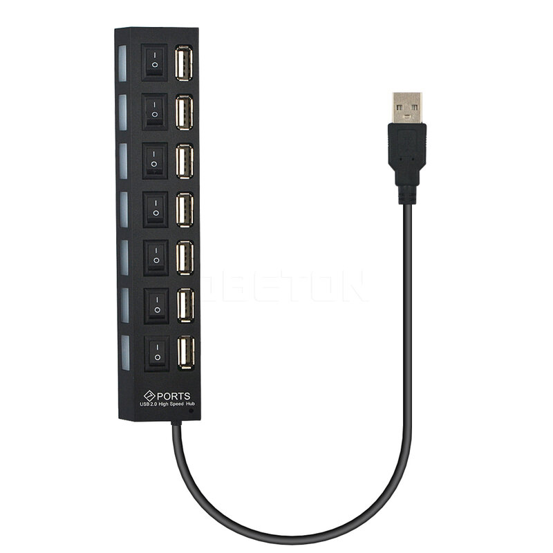 Kebidu 새로운 멀티 7 포트 USB 허브 2.0 어댑터 고속 7 포트 허브 USB On/Off 스위치 컴퓨터 노트북을위한 휴대용 USB 분배기
