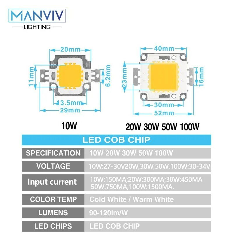 High Brightness LED Beads Chip 10W 20W 30W 50W 100W LED COB Chip Need Driver High Quality DIY Floodlight Spotlight LED Bulb Lamp