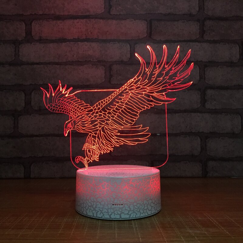 Lámpara LED 3D de águila que cambia de 7 colores, luz nocturna con Control remoto, USB, Animal, para mesa de escritorio, decoración de dormitorio, regalo para niños