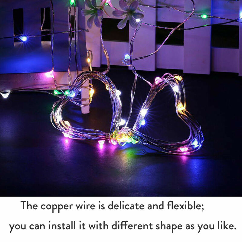 Luces LED de Navidad de 5 piezas, 1M-3M, luz de hadas plana con batería, caja de batería de cuerda de alambre, fiesta festiva, boda