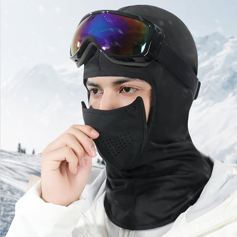 Masker Ski Uniseks Musim Dingin Topi Kepala Penuh Penyerap Magnet Perlindungan Wajah Hangat Sejuk Tahan Angin Veneer Naik Bib Headgear