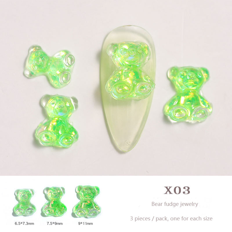 3pcs Crystal Gems Manicure Candy Color Bear Nail Art Decorations 3D Cartoon Crystal Bear Nail Art Rhinestone Accessories