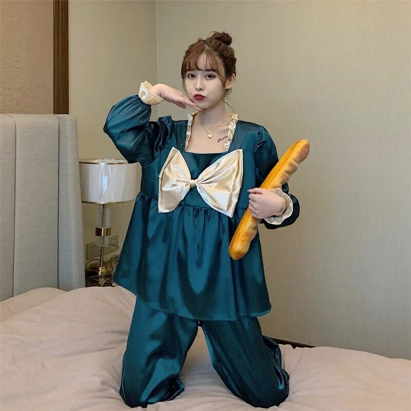 Court Style Pajamas Women's Autumn and Winter 2020 New Sweet Cute Outerwear Small Long Sleeve Home Wear Two-Piece Suit