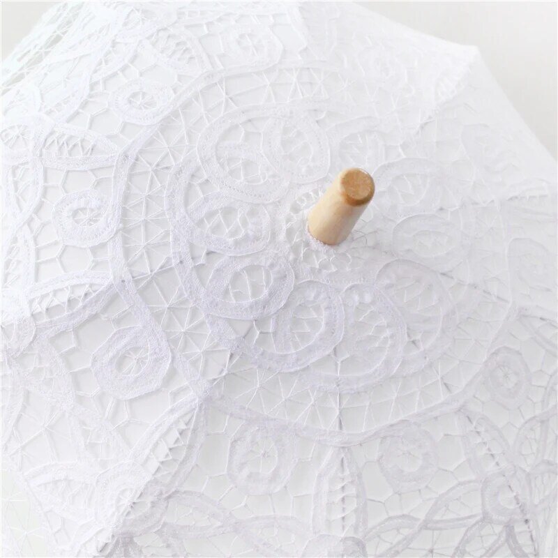 신부 웨딩 레이스 해바라기 우산 순수한 흰색 수 놓은 유럽 스타일의 나무 손잡이 웨딩 소품 웨딩 장식 우산