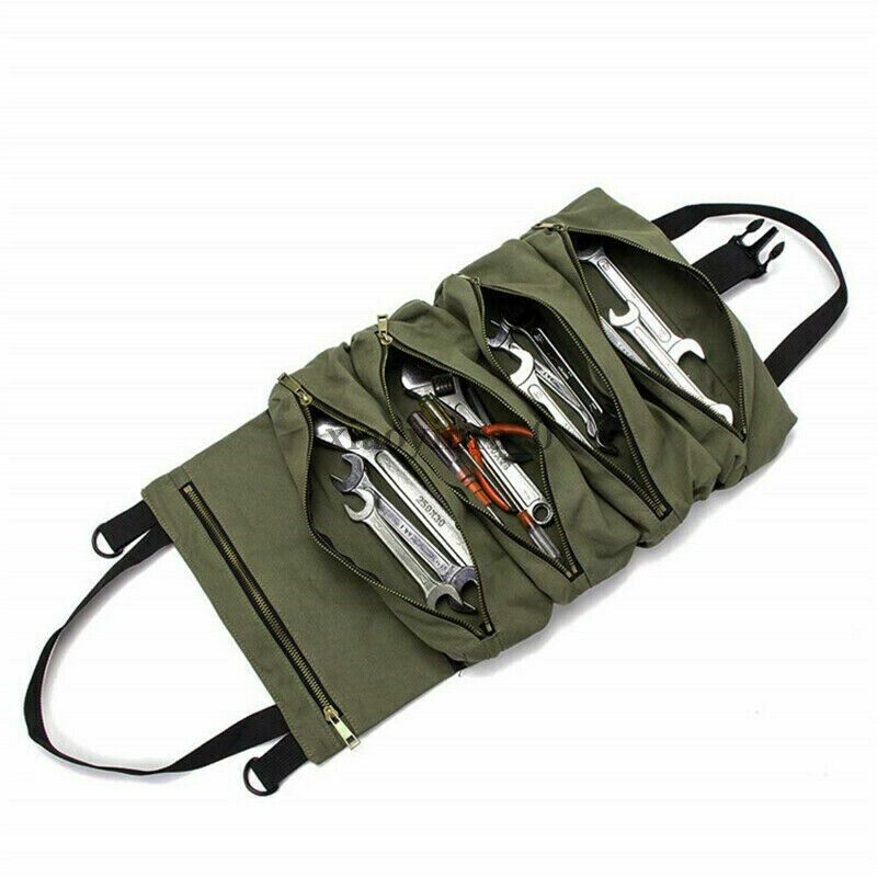 Car Tool Roll Up Bags Waxed Canvas Storage Carrier Pouch Tools Tote Sling Holder Back Seat Organizer
