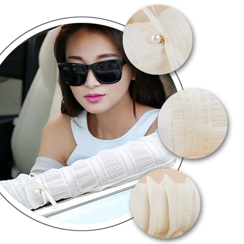 Guantes de protección solar para mujer, manoplas largas, de medio dedo, con lazo de seda fría, de color sólido