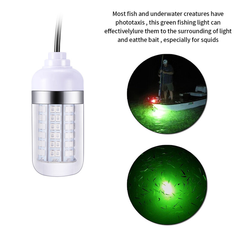 USA Free Shipping Led Lure Fish Lamp Night Lights 2835SMD 108leds 15W Waterproof Underwater Lamp 12V Boat Lamp Green Blue Lights