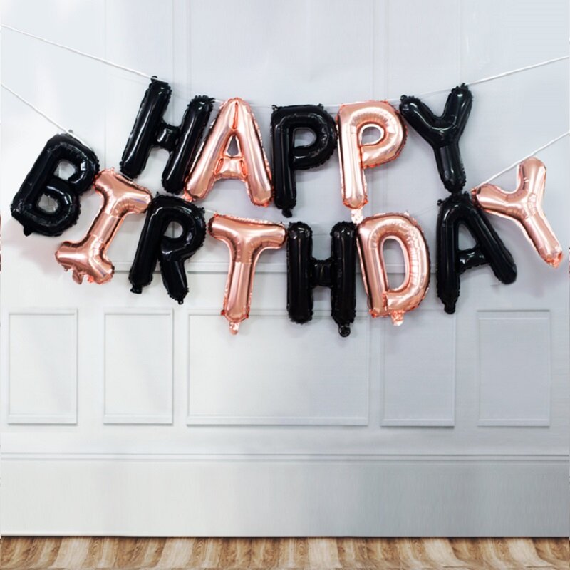 Juego de Globos de aluminio para decoración de cumpleaños, pancarta de feliz cumpleaños, oro rosa, decoraciones de fiesta para niños, 16 pulgadas