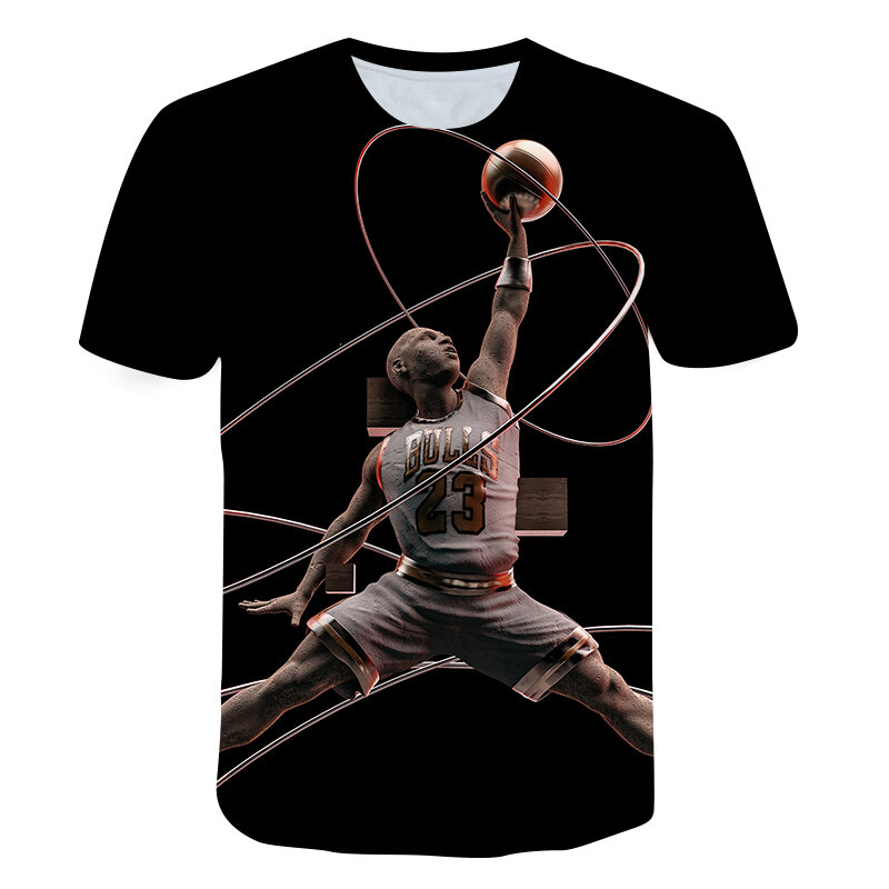 Camiseta clásica de baloncesto para niño, Camiseta holgada informal de moda Trapeze con cuello redondo de manga corta de gran tamaño, número 23, verano 2021