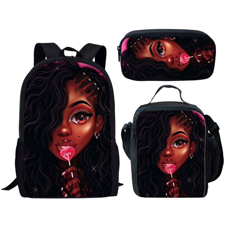 Детская школьная сумка для детей, черный школьный рюкзак для девочек в стиле афро, школьный рюкзак для учеников 3 шт./компл., сумка через плеч...