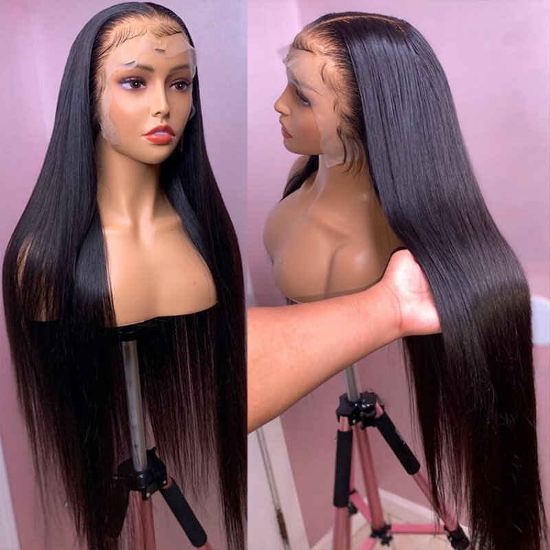 26 polegada longa seda reta peruca dianteira do laço sintético para preto preplucked feminino resistente ao calor babyhair 180% densidade cosplay macio