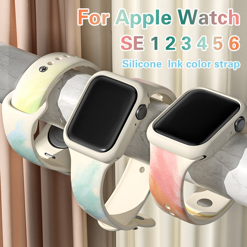 Casing Jam Tangan dan Cat Air Silikon untuk Apple Watch Band 45Mm 44Mm 41 38Mm 42 41Mm untuk Iwatch Seri 7 Se 6 5 4 3 2 1 Tali Jam