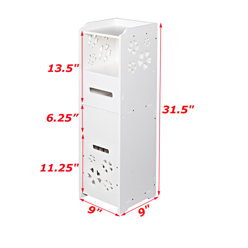 【US Warehouse】3-tier Bathroom Storage Cabinet with Garbage Can 25*25*80CM White   Drop Shipping USA