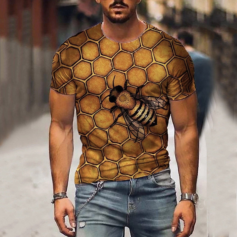 재미 있은 양 꿀벌 3D 인쇄 여름 남자의 T-셔츠 성격 거리 둥근 목 짧은 소매 Unisex 힙합 정상 Tee 남성 T 셔츠 6XL