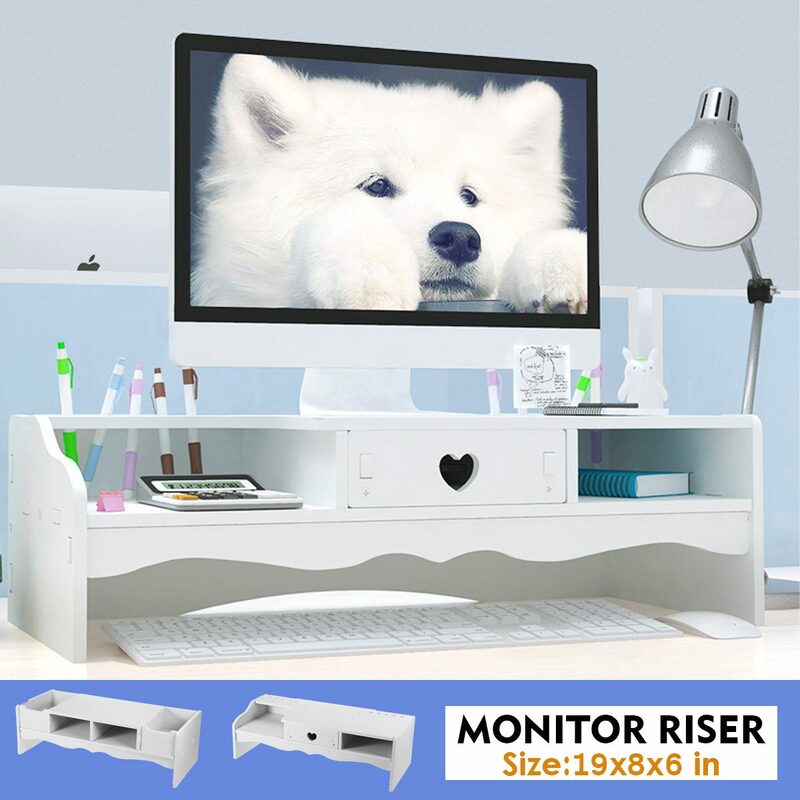 Desktop Computer Monitor Riser Stand Holder Laptop Display Screen Shelf Drawer Storage Rack Monitors Accessories Organizer