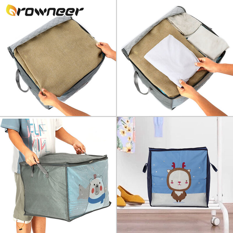 Clothes Organizer Storage Bag Closet Cartoon Portable Box Folding Pillow Quilt Blanket Wardrobe Move Home Accessories
