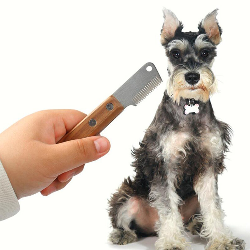 Profesional Hond Kam Roestvrij Staal Houten handveat Strippen Mes Pet Hair Remover Plukken Overtollige Ondervacht Accessoires