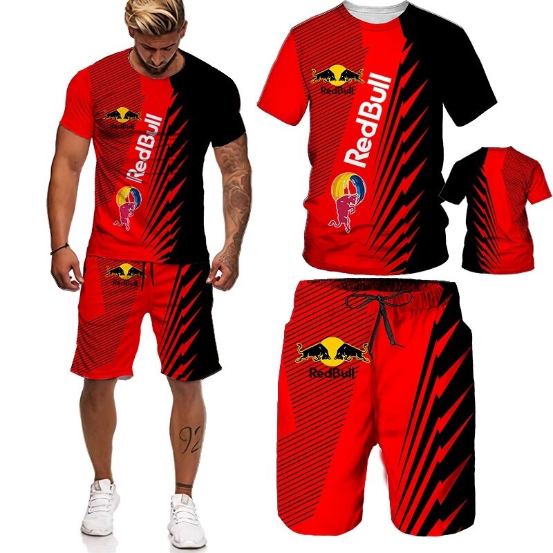 男性用3DプリントTシャツとショーツ,スポーツウェア,半袖VネックTシャツセット,2021サマーコレクション