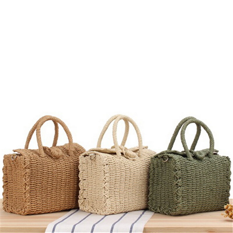 女性のための手作りビーチハンドバッグ,籐のショルダーバッグ,チェーン付きのサマーバケット,海の財布
