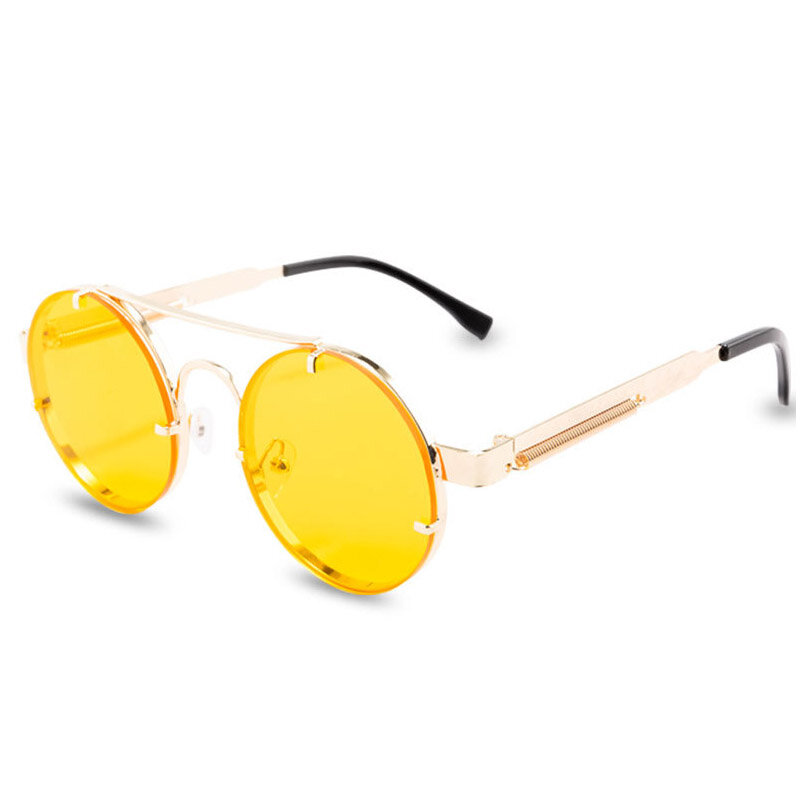 Steampunk مستديرة النظارات الشمسية العلامة التجارية تصميم الرجال النساء المعادن الشرير نظارات شمسية Vintage مكبرة UV400 ظلال نظارات Gafas دي سول