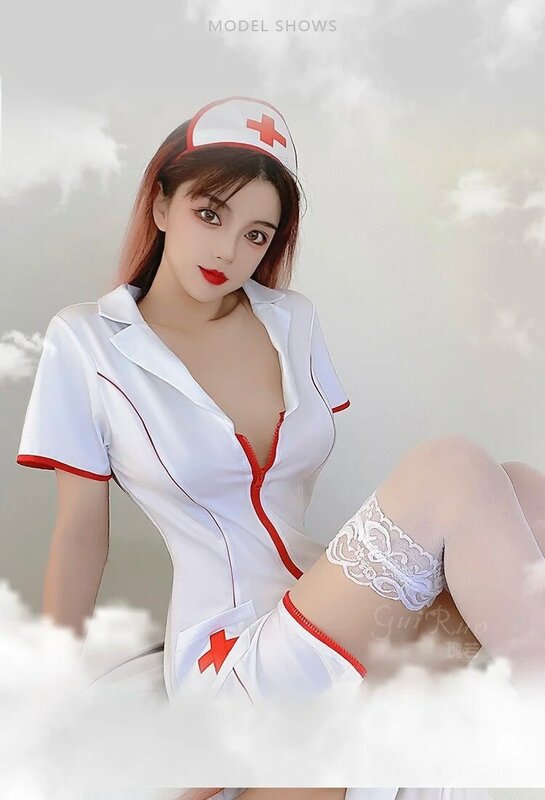 Krankenschwester Kleidung Cosplay Leidenschaftlich Heißer Uniform Set Erotische Dessous Sexy Tiefe V Eng anliegende Zipper